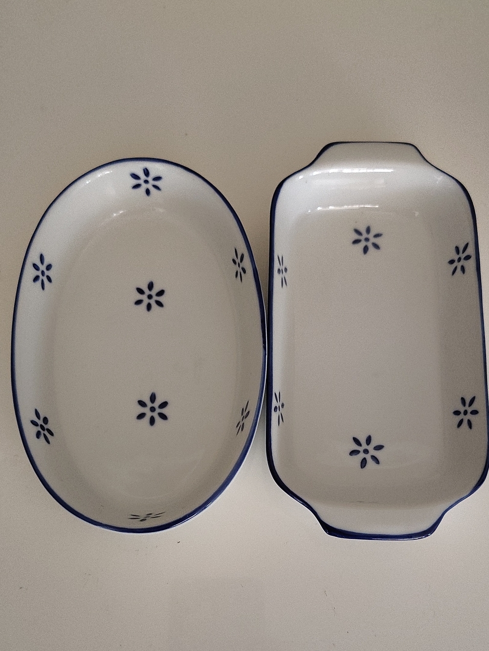 VTG Blue White Delft Style Porcelain Floral Dish Small Tray x 2